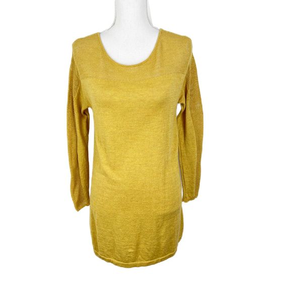 Eileen Fisher Wool Sweater Women Medium Yellow Pullover Lightweight Round Tunic - Picture 1 of 15